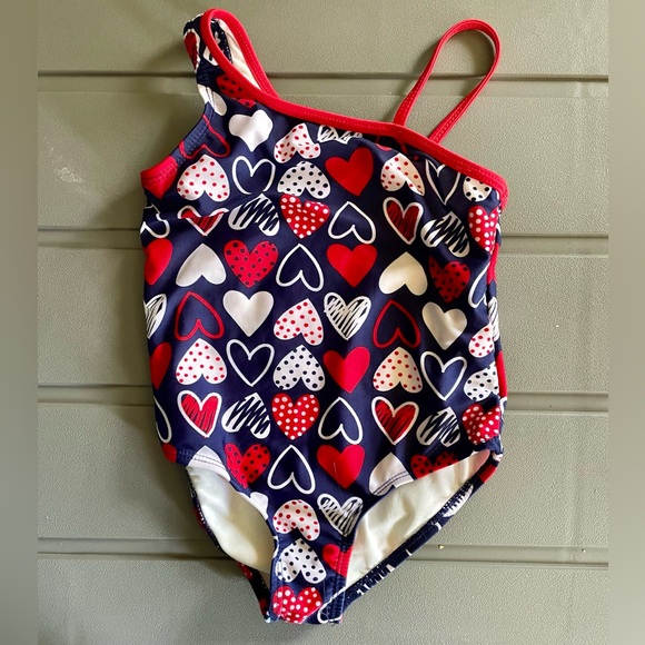 OP Ocean sz 3T Pacific Patriotic Heart One Piece Swimsuit - Picture 1 of 4